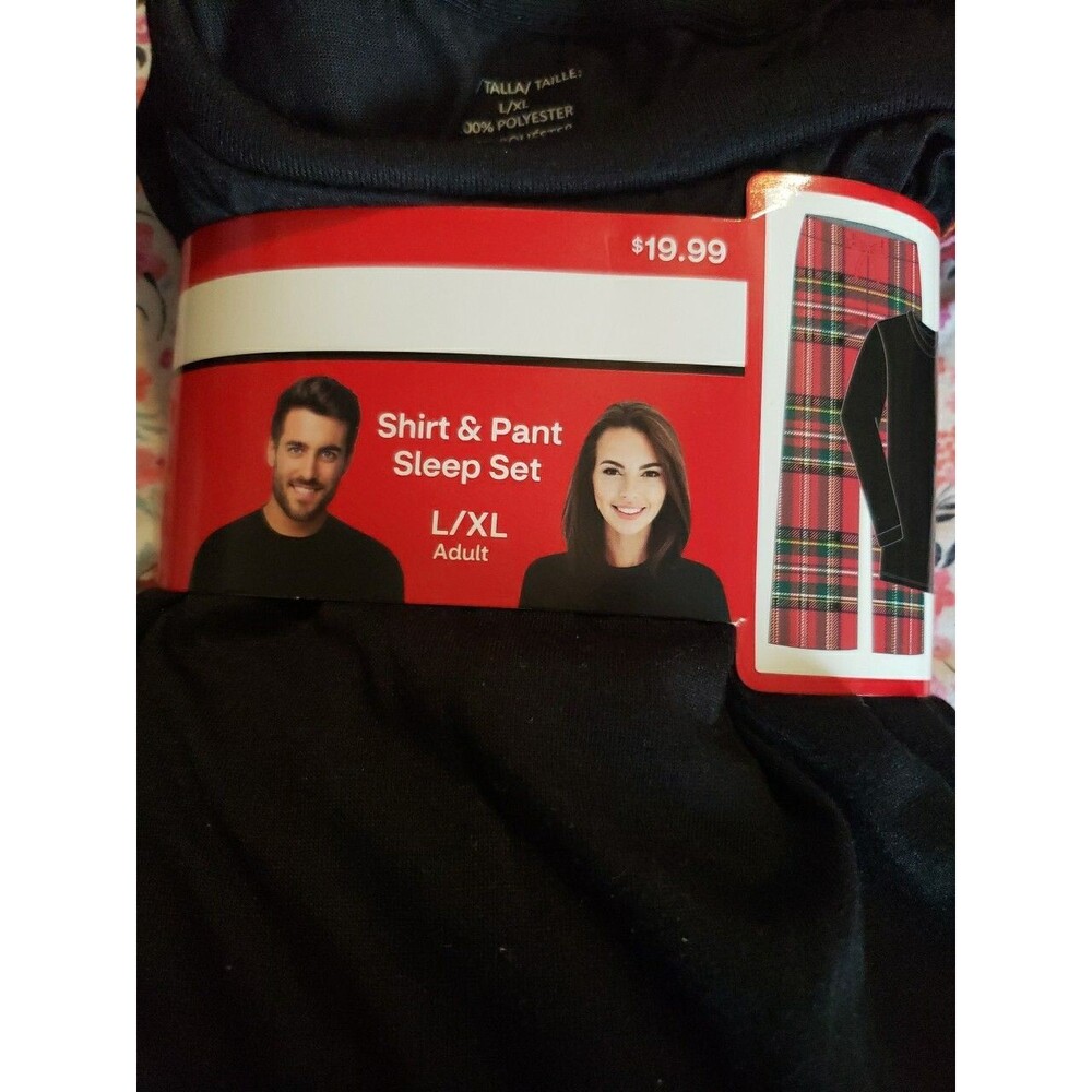 Adult Long Sleeve Top And Bottom Sleep Set By Merry Brite Size L/XL In Plaid